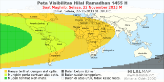 HilalMap: Peta Visibilitas Hilal Ramadhan 1455 H: rukyat tanggal 2033-11-22 M