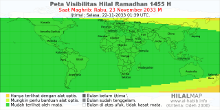 HilalMap: Peta Visibilitas Hilal Ramadhan 1455 H: rukyat tanggal 2033-11-23 M