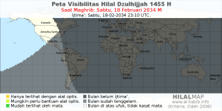 HilalMap: Peta Visibilitas Hilal Dzulhijjah 1455 H: rukyat tanggal 2034-2-18 M