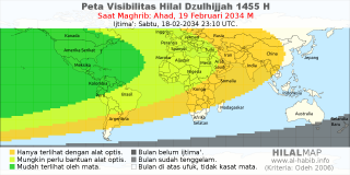 HilalMap: Peta Visibilitas Hilal Dzulhijjah 1455 H: rukyat tanggal 2034-2-19 M