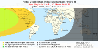 HilalMap: Peta Visibilitas Hilal Muharram 1456 H: rukyat tanggal 2034-3-20 M