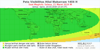 HilalMap: Peta Visibilitas Hilal Muharram 1456 H: rukyat tanggal 2034-3-21 M