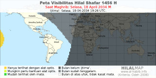 HilalMap: Peta Visibilitas Hilal Shafar 1456 H: rukyat tanggal 2034-4-18 M