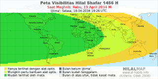 HilalMap: Peta Visibilitas Hilal Shafar 1456 H: rukyat tanggal 2034-4-19 M