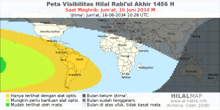 HilalMap: Peta Visibilitas Hilal Rabiul-Akhir 1456 H: rukyat tanggal 2034-6-16 M
