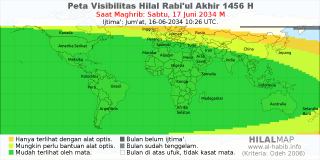 HilalMap: Peta Visibilitas Hilal Rabiul-Akhir 1456 H: rukyat tanggal 2034-6-17 M