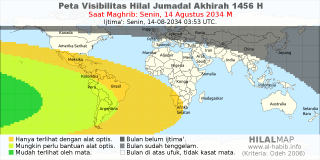 HilalMap: Peta Visibilitas Hilal Jumadal-Akhirah 1456 H: rukyat tanggal 2034-8-14 M
