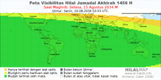 HilalMap: Peta Visibilitas Hilal Jumadal-Akhirah 1456 H: rukyat tanggal 2034-8-15 M