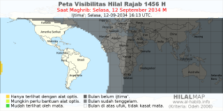 HilalMap: Peta Visibilitas Hilal Rajab 1456 H: rukyat tanggal 2034-9-12 M