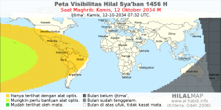 HilalMap: Peta Visibilitas Hilal Syaban 1456 H: rukyat tanggal 2034-10-12 M