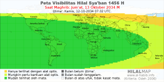 HilalMap: Peta Visibilitas Hilal Syaban 1456 H: rukyat tanggal 2034-10-13 M