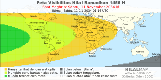 HilalMap: Peta Visibilitas Hilal Ramadhan 1456 H: rukyat tanggal 2034-11-11 M