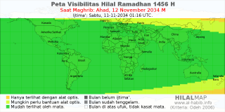 HilalMap: Peta Visibilitas Hilal Ramadhan 1456 H: rukyat tanggal 2034-11-12 M