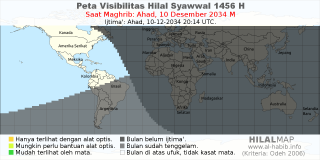 HilalMap: Peta Visibilitas Hilal Syawwal 1456 H: rukyat tanggal 2034-12-10 M
