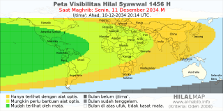 HilalMap: Peta Visibilitas Hilal Syawwal 1456 H: rukyat tanggal 2034-12-11 M