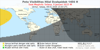 HilalMap: Peta Visibilitas Hilal Dzulqaidah 1456 H: rukyat tanggal 2035-1-9 M