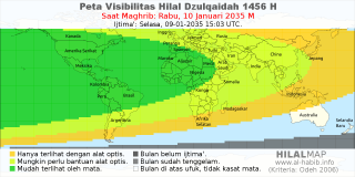 HilalMap: Peta Visibilitas Hilal Dzulqaidah 1456 H: rukyat tanggal 2035-1-10 M