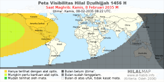 HilalMap: Peta Visibilitas Hilal Dzulhijjah 1456 H: rukyat tanggal 2035-2-8 M
