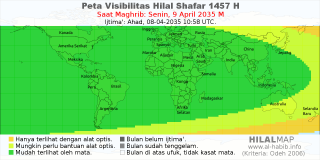HilalMap: Peta Visibilitas Hilal Shafar 1457 H: rukyat tanggal 2035-4-9 M