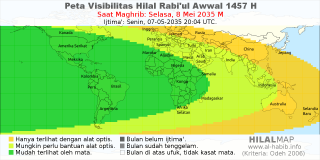 HilalMap: Peta Visibilitas Hilal Rabiul-Awwal 1457 H: rukyat tanggal 2035-5-8 M