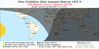 HilalMap: Peta Visibilitas Hilal Jumadal-Akhirah 1457 H: rukyat tanggal 2035-8-3 M