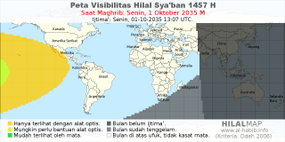 HilalMap: Peta Visibilitas Hilal Syaban 1457 H: rukyat tanggal 2035-10-1 M
