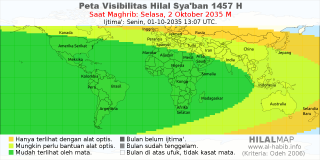 HilalMap: Peta Visibilitas Hilal Syaban 1457 H: rukyat tanggal 2035-10-2 M