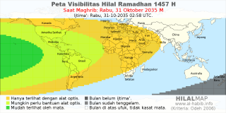 HilalMap: Peta Visibilitas Hilal Ramadhan 1457 H: rukyat tanggal 2035-10-31 M