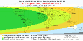 HilalMap: Peta Visibilitas Hilal Dzulqaidah 1457 H: rukyat tanggal 2035-12-30 M