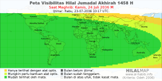 HilalMap: Peta Visibilitas Hilal Jumadal-Akhirah 1458 H: rukyat tanggal 2036-7-24 M