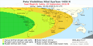 HilalMap: Peta Visibilitas Hilal Syaban 1458 H: rukyat tanggal 2036-9-20 M