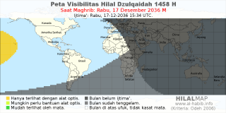 HilalMap: Peta Visibilitas Hilal Dzulqaidah 1458 H: rukyat tanggal 2036-12-17 M