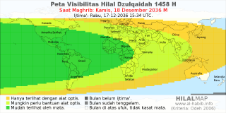 HilalMap: Peta Visibilitas Hilal Dzulqaidah 1458 H: rukyat tanggal 2036-12-18 M