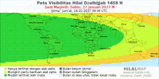 HilalMap: Peta Visibilitas Hilal Dzulhijjah 1458 H: rukyat tanggal 2037-1-17 M