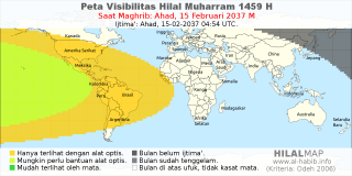 HilalMap: Peta Visibilitas Hilal Muharram 1459 H: rukyat tanggal 2037-2-15 M
