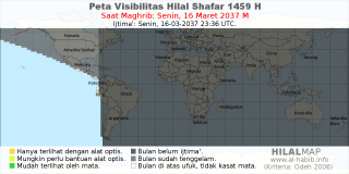 HilalMap: Peta Visibilitas Hilal Shafar 1459 H: rukyat tanggal 2037-3-16 M