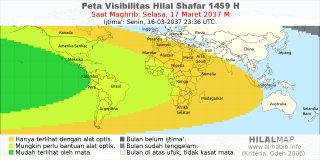HilalMap: Peta Visibilitas Hilal Shafar 1459 H: rukyat tanggal 2037-3-17 M