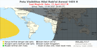 HilalMap: Peta Visibilitas Hilal Rabiul-Awwal 1459 H: rukyat tanggal 2037-4-15 M