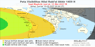 HilalMap: Peta Visibilitas Hilal Rabiul-Akhir 1459 H: rukyat tanggal 2037-5-15 M
