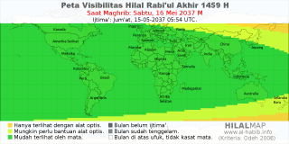 HilalMap: Peta Visibilitas Hilal Rabiul-Akhir 1459 H: rukyat tanggal 2037-5-16 M