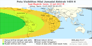 HilalMap: Peta Visibilitas Hilal Jumadal-Akhirah 1459 H: rukyat tanggal 2037-7-13 M