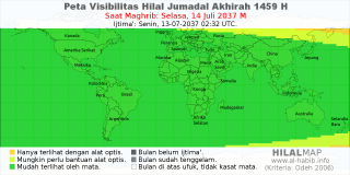 HilalMap: Peta Visibilitas Hilal Jumadal-Akhirah 1459 H: rukyat tanggal 2037-7-14 M