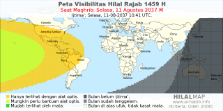 HilalMap: Peta Visibilitas Hilal Rajab 1459 H: rukyat tanggal 2037-8-11 M