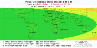 HilalMap: Peta Visibilitas Hilal Rajab 1459 H: rukyat tanggal 2037-8-12 M