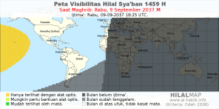 HilalMap: Peta Visibilitas Hilal Syaban 1459 H: rukyat tanggal 2037-9-9 M