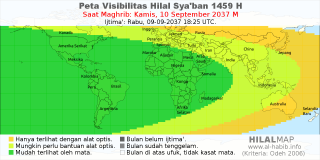 HilalMap: Peta Visibilitas Hilal Syaban 1459 H: rukyat tanggal 2037-9-10 M