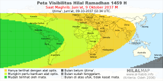 HilalMap: Peta Visibilitas Hilal Ramadhan 1459 H: rukyat tanggal 2037-10-9 M