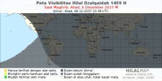 HilalMap: Peta Visibilitas Hilal Dzulqaidah 1459 H: rukyat tanggal 2037-12-6 M
