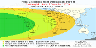 HilalMap: Peta Visibilitas Hilal Dzulqaidah 1459 H: rukyat tanggal 2037-12-7 M