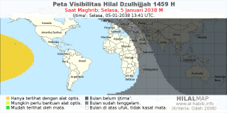 HilalMap: Peta Visibilitas Hilal Dzulhijjah 1459 H: rukyat tanggal 2038-1-5 M